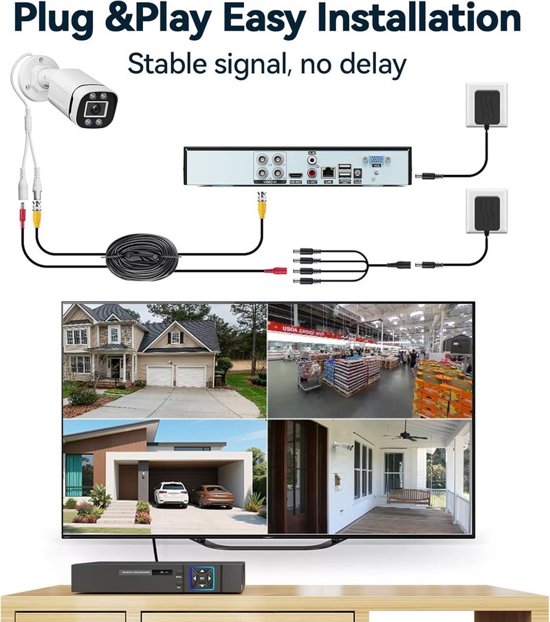 VORGUT Wired Security Camera System Outdoor, 4 Channel 5MP Lite AHD TVI DVR Recorder with 500G HDD, 4pcs Wired Surveillance CCTV Bullet Camera Indoor Outdoor, Smart Motion Detection, Night Vision - Image 2